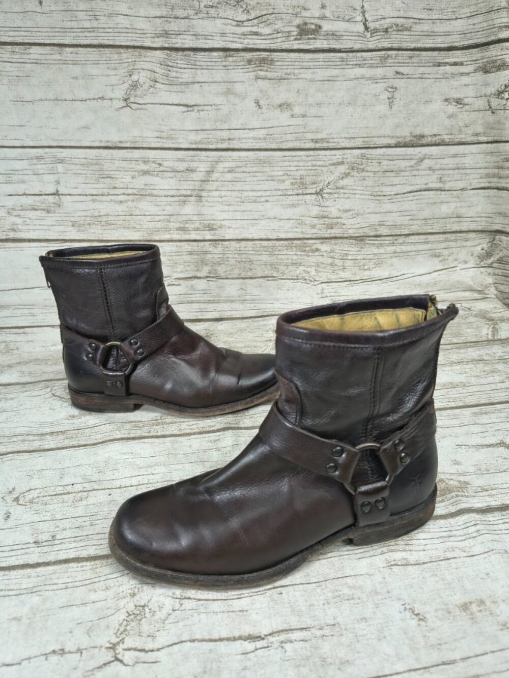 Frye Phillip Harness Short Brown Leather Boots Women’s 6.5 B